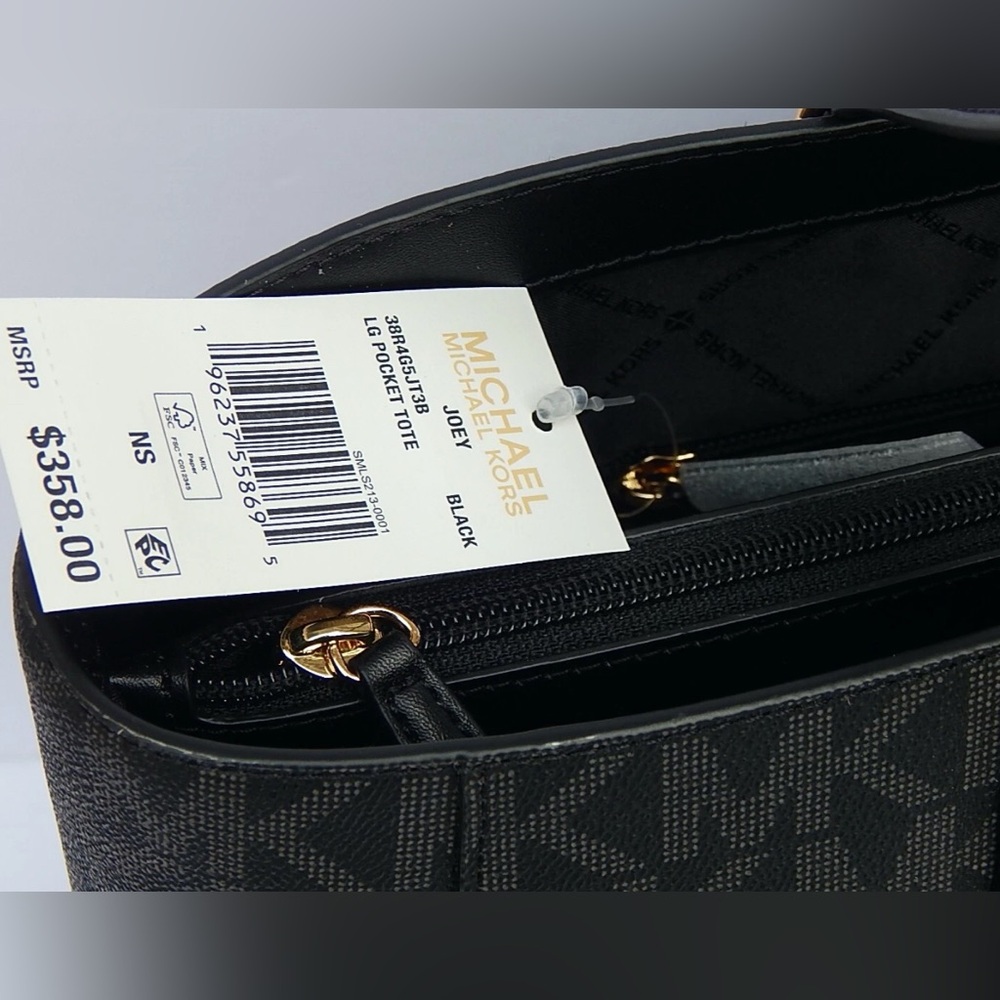 Michael Kors Large Black/Gray MK Signature Tote with Front Pocket - Picture 4 of 4